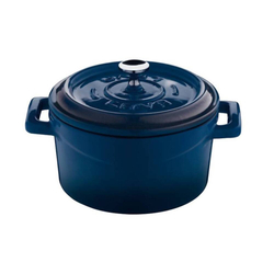 MINI KASTROL KULATÝ S POKLICÍ LITINA - PRŮMĚR 10 CM - MODRÁ
